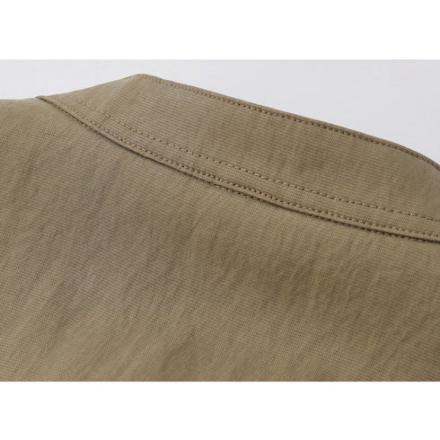 【OUTLET/即納】ノーカラーボタンフロント半袖シャツ P2058