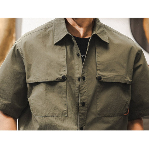【OUTLET/即納】フラップデザインポケットワーク半袖シャツ P2078