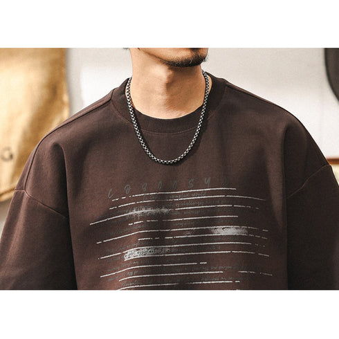 カスレプリントドロップショルダー半袖Tシャツ P2088