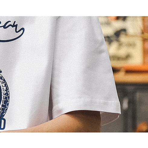 グラフィックプリントクルーネック半袖Tシャツ P2116