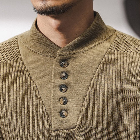 Henley Neck Rib Knit Sweater P1694