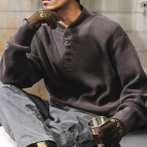 Henley Neck Rib Knit Sweater P1694