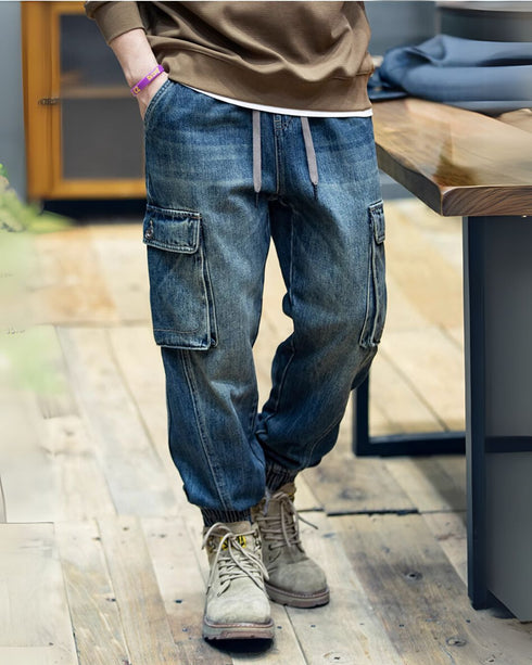 Vintage Wash Cargo Jeans P0411