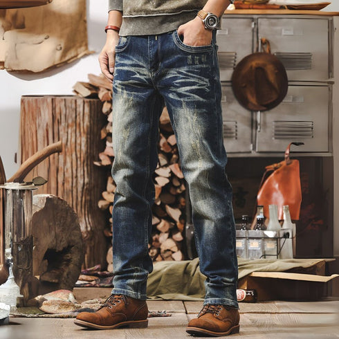 Straight Old Wash Casual Jeans P1213