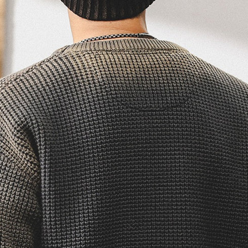 Waffle Texture Crew Neck Knit Sweater P1648