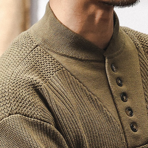 Henley Neck Rib Knit Sweater P1694