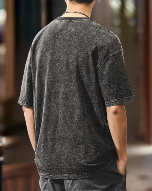 Rough Wash Casual Detail Short Sleeve T-Shirt P1360