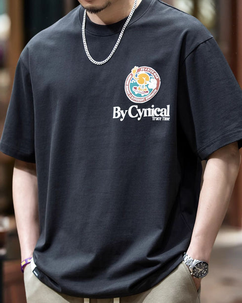 Back Letter Graphic Accent Short Sleeve T-Shirt P1355