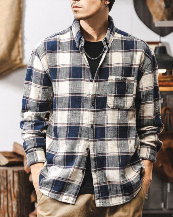 【OUTLET/即納】Plaid Long-sleeved Shirt P0085