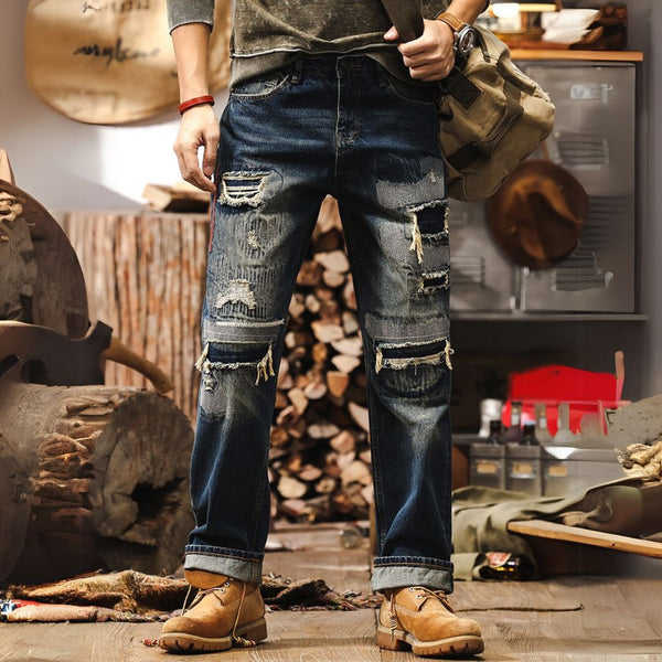 【OUTLET/即納】Ripped Patch High Street Jeans P1257