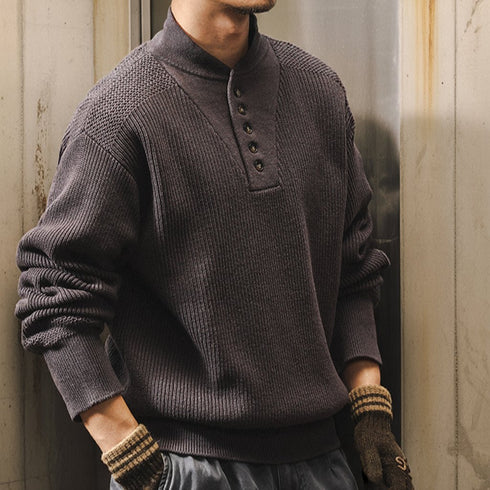 Henley Neck Rib Knit Sweater P1694