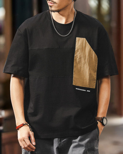 コントラストパネモダングラフィック半袖Tシャツ P1397