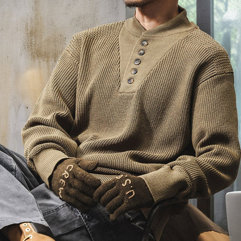 Henley Neck Rib Knit Sweater P1694