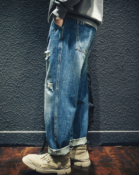 【OUTLET/即納】リップドストレートジーンズ P0019