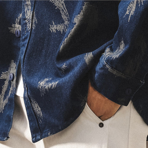 Vintage Brush Pattern Long Sleeve Shirt P1843