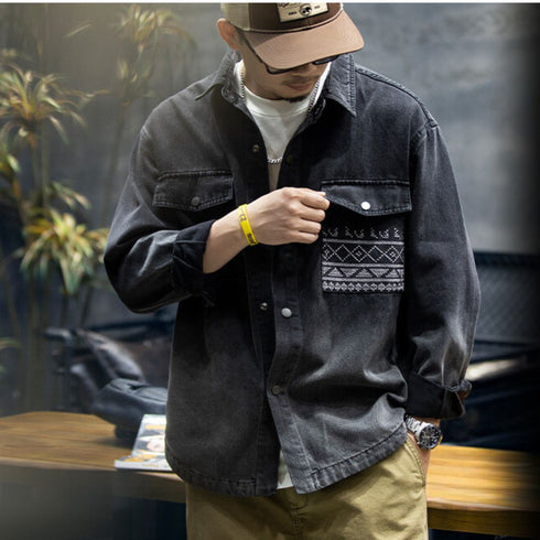 Embroidered Casual Denim Shirt P1134