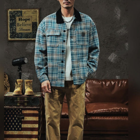 Checkered Loose Retro Shirt Jacket P1071