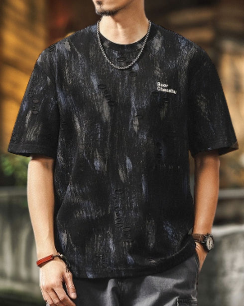 Abstract Bleach Damage Short Sleeve T-Shirt P1382
