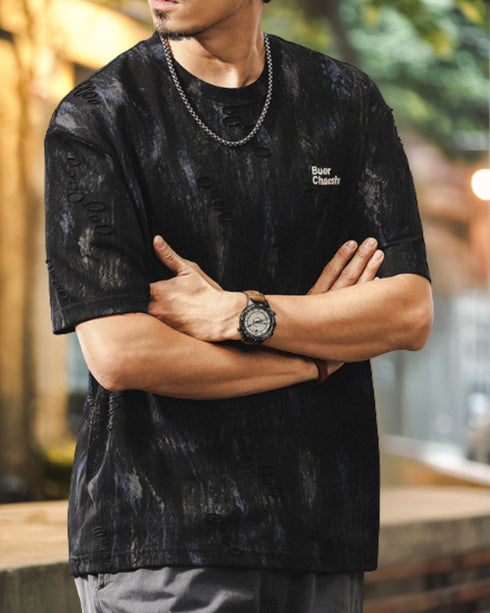 Abstract Bleach Damage Short Sleeve T-Shirt P1382