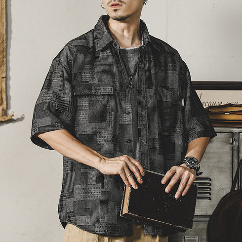 Plaid Denim Shirt Short-sleeved P0985