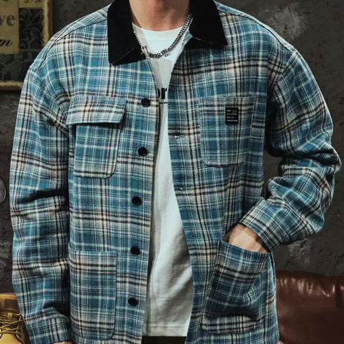 Checkered Loose Retro Shirt Jacket P1071