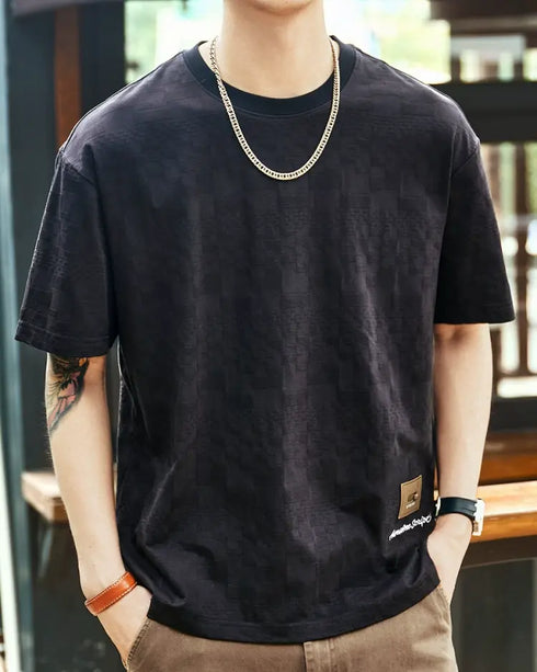 トーンオンチェックミニマル 半袖Tシャツ P1349