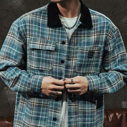 Checkered Loose Retro Shirt Jacket P1071