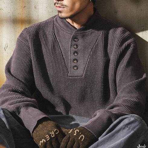 Henley Neck Rib Knit Sweater P1694