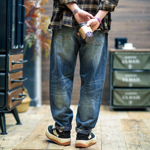 Broken Hole Jeans Loose Tapered Casual Pants P0471