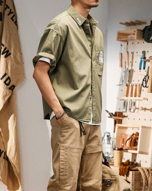 【OUTLET/即納】リブテクスチャポケット半袖シャツ P0090