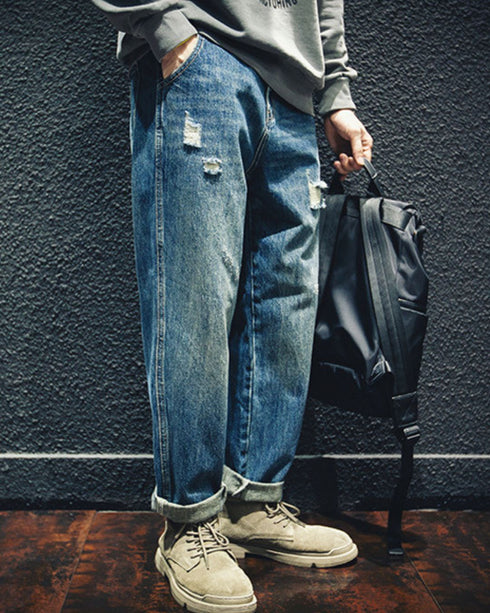 【OUTLET/即納】リップドストレートジーンズ P0019