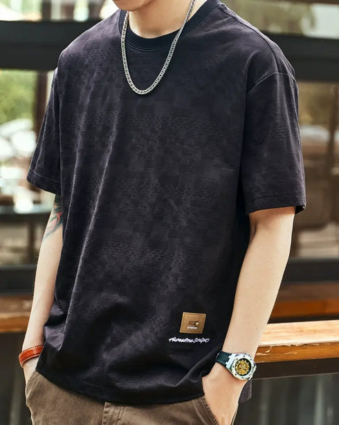 トーンオンチェックミニマル 半袖Tシャツ P1349
