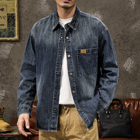 Washed Blue Denim Long Sleeve Shirt P1084