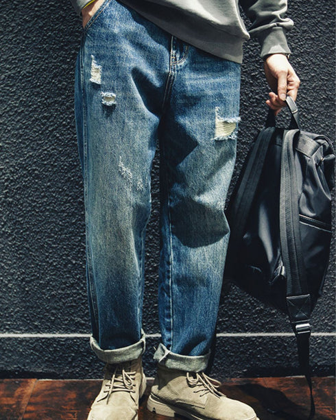 【OUTLET/即納】リップドストレートジーンズ P0019
