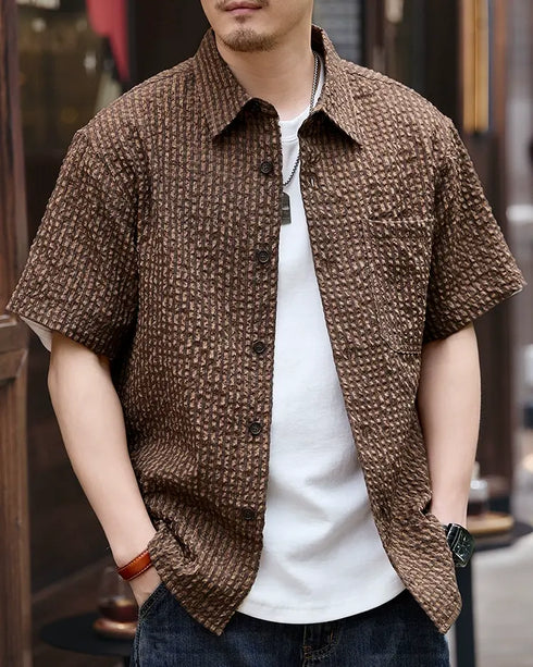 Waffle Texture Short Sleeve Shirt P1337
