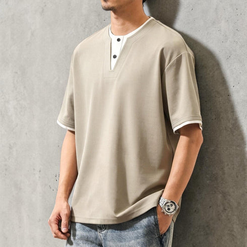 ツーボタンVネック半袖Tシャツ P2051