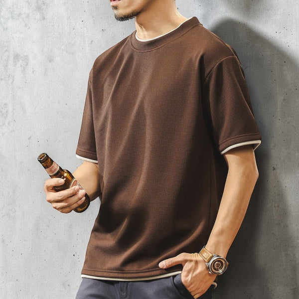 レイヤードリブラインワッフル半袖Tシャツ P2035