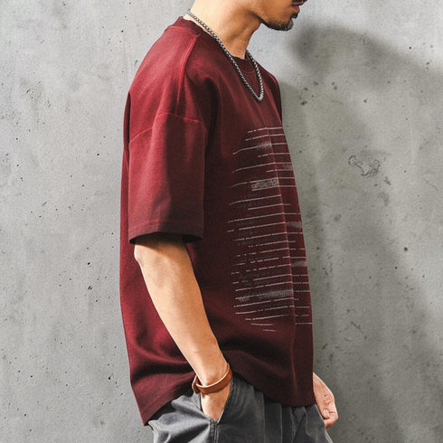 カスレプリントドロップショルダー半袖Tシャツ P2088