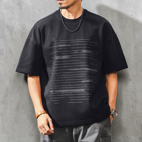 カスレプリントドロップショルダー半袖Tシャツ P2088