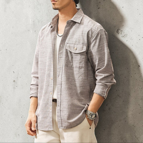 クラシックストライプワークシャツ P2016