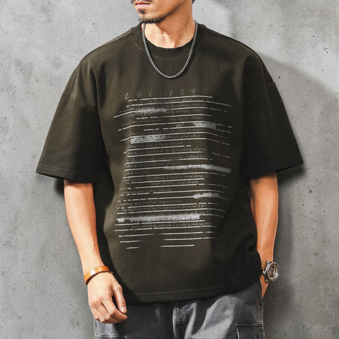 カスレプリントドロップショルダー半袖Tシャツ P2088