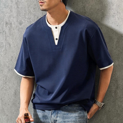 ツーボタンVネック半袖Tシャツ P2051