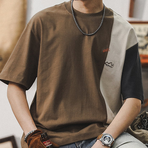 Contrast Color Short-sleeved T-shirt P0938