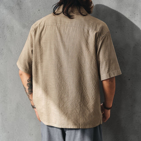 ストライプオープンカラー半袖シャツ P2039