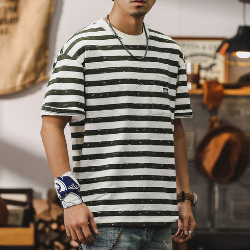 American Striped Men's Half-sleeved T-shirt P0898