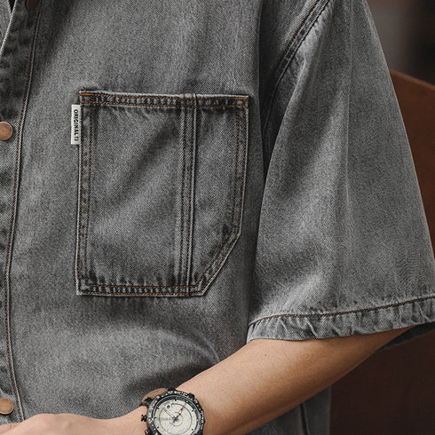 Washed Denim Shirt Short Sleeve P1025