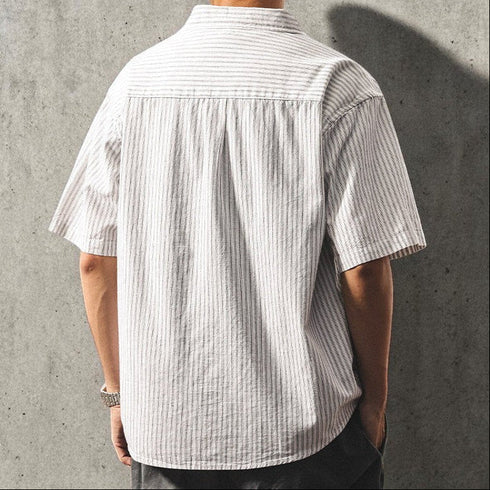 【OUTLET/即納】ストライプワーク半袖シャツ P2028