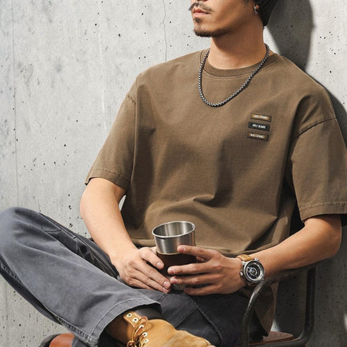 パッチアクセントクルーネックTシャツ P2109