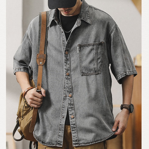 Washed Denim Shirt Short Sleeve P1025