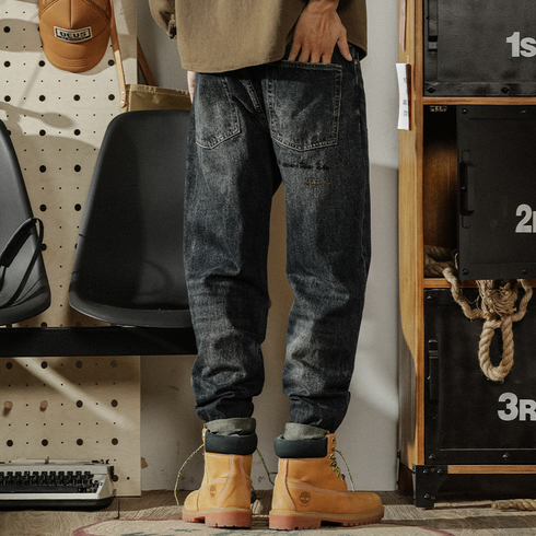 【OUTLET/即納】カーキパッチストレートデニムパンツ P0820